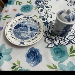 Blue and White Ceramic Plate and Mug Set